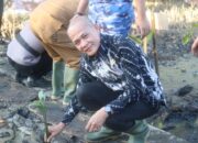 Wakil Ketua DPRD Sambas, Suriadi ikut tanam mangrove bersama TNI di Pemangkat, Senin 15 Mei 2023.